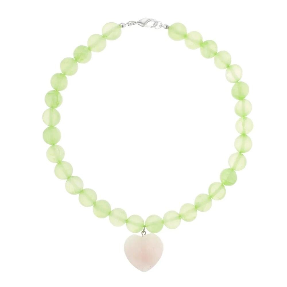 gem pink quartz jade heart Pendant Choker Necklace