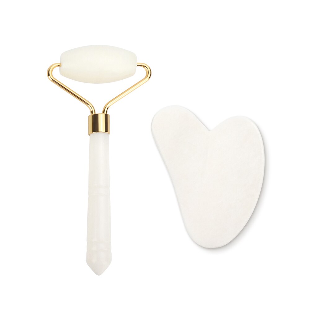 White Jade Roller Gua Sha Set Massage Tool White