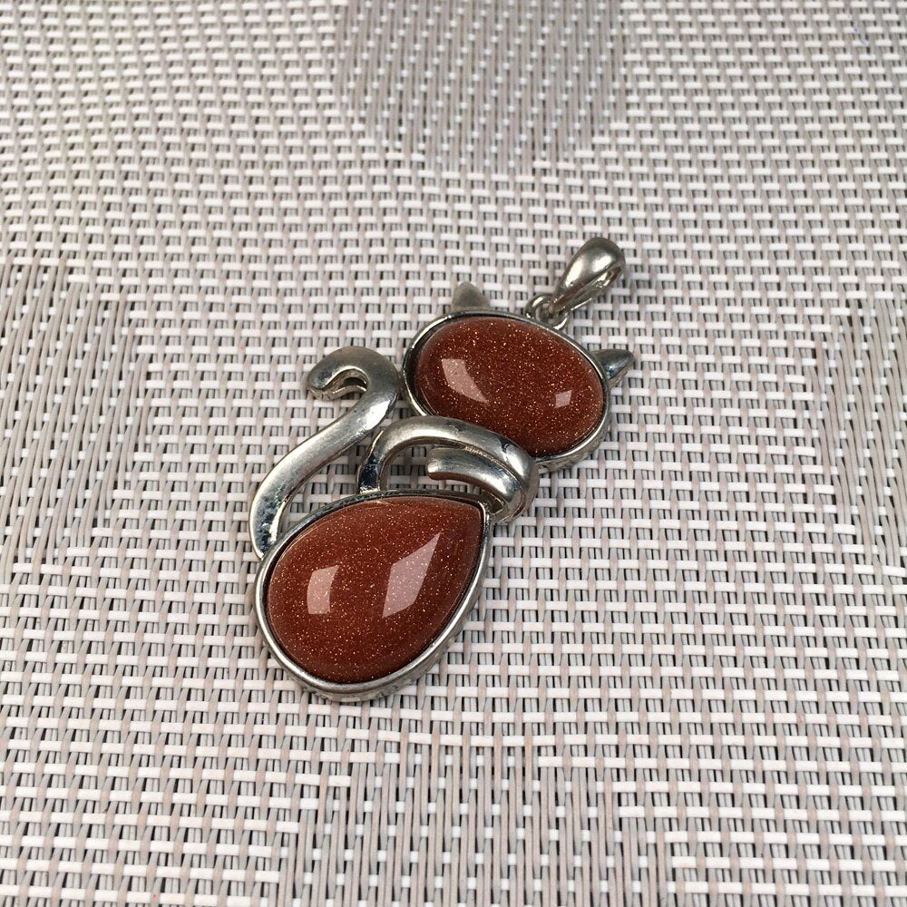 Natural Stones Cat Shape Flat Bead Pendant Cute