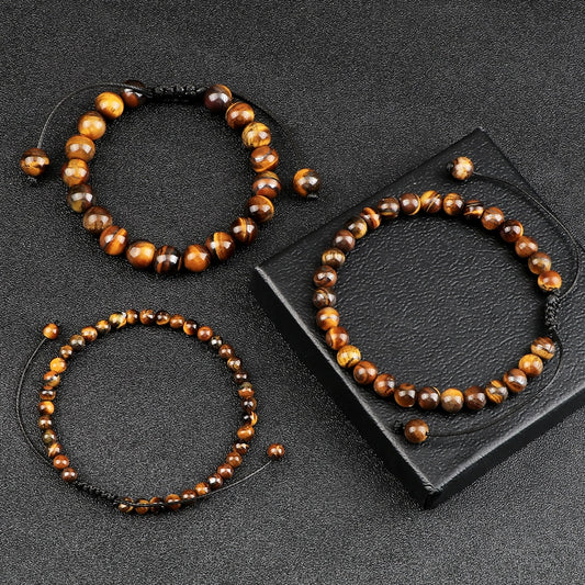 Natural Tiger Eye Stone Bracelet Round Braided String