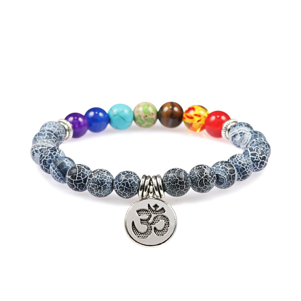 7 Chakra Bracelet Natural Lava Stone Wooden Bead