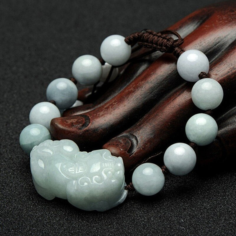 Natural Jade Emerald 10mm Beads Pixiu Bracelet