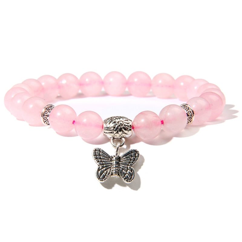 Natural Pink Quartzs Bracelet Butterfly Pendant