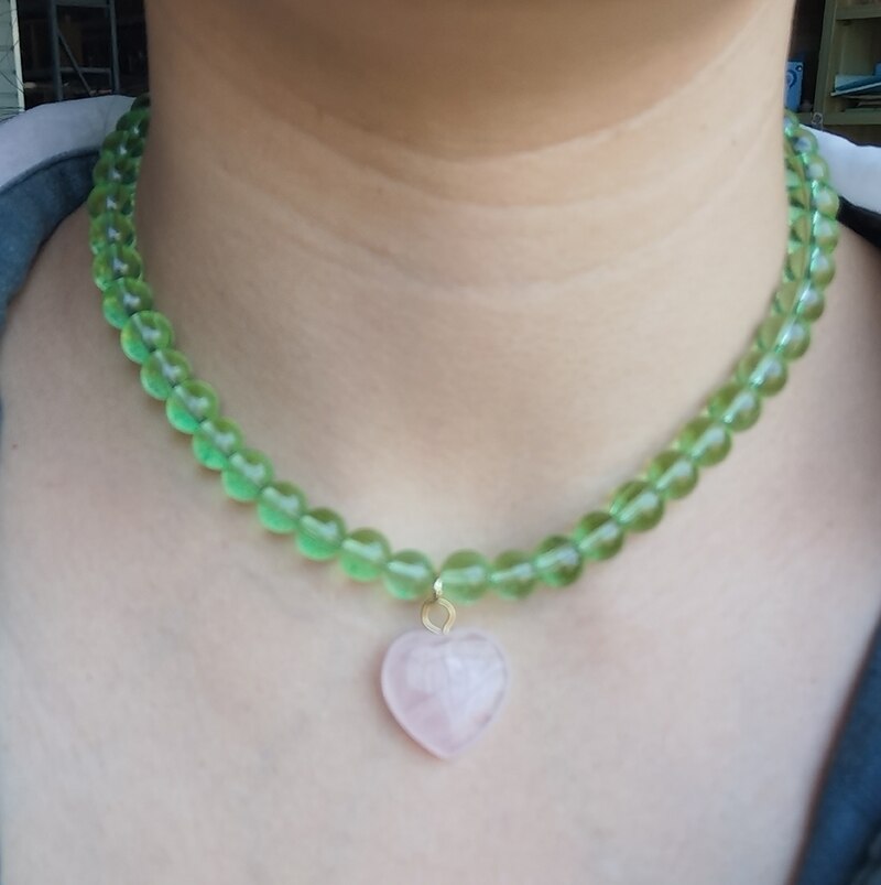 gem pink quartz jade heart Pendant Choker Necklace