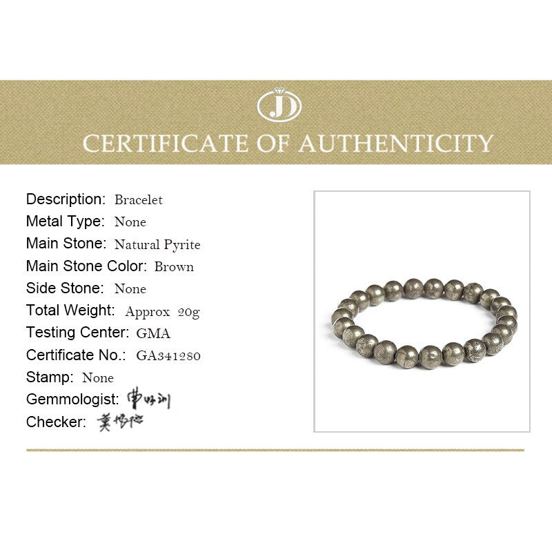 JD Natural Pyrite Bead Bracelets Women Men Vintage