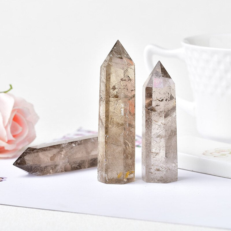 Natural Smoky Quartz Crystal Point Reiki Healing Prisms