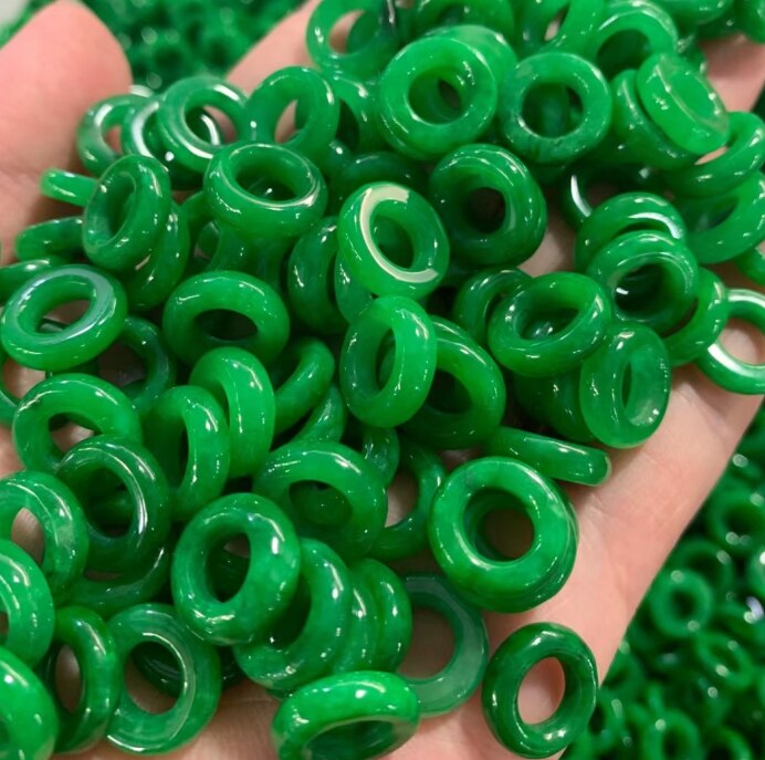 10pc Natural A Green Jade Doughnut 13mm Beads