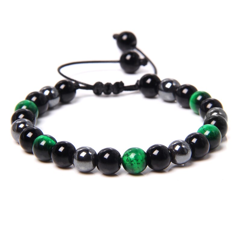 Green Natural Stone Beads Braided Bracelet Malachite