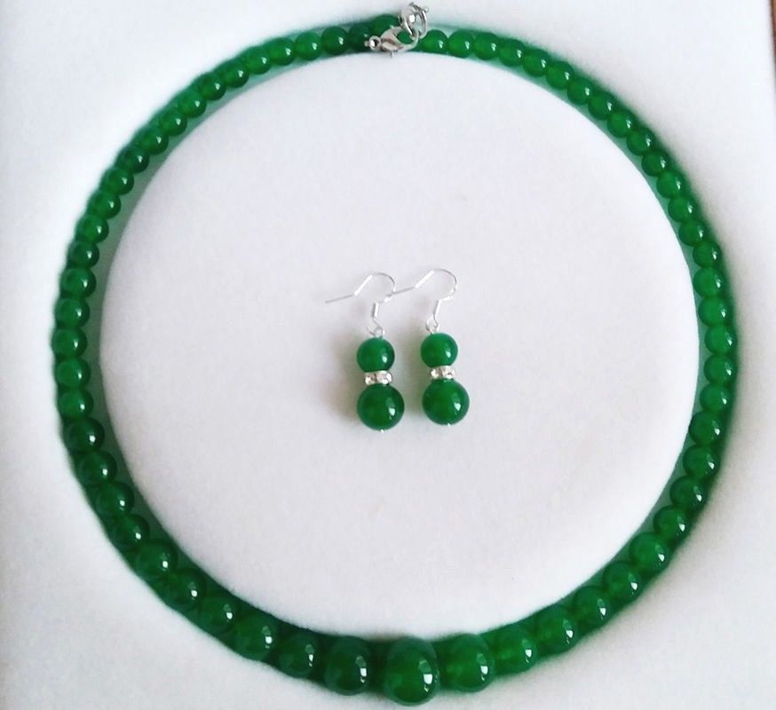 6-14mm Natural Green Jade Round Beads Necklace