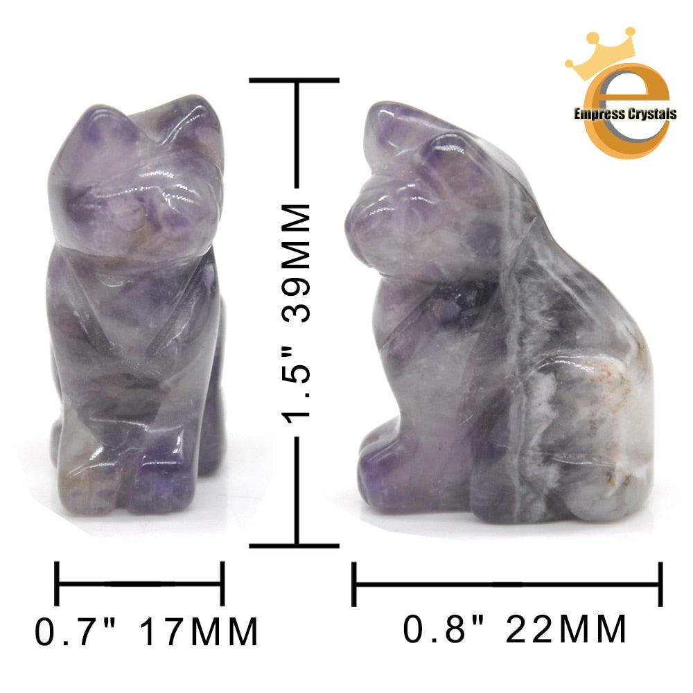 Stone Carving Cat Figurine Natural Gemstone Quartz