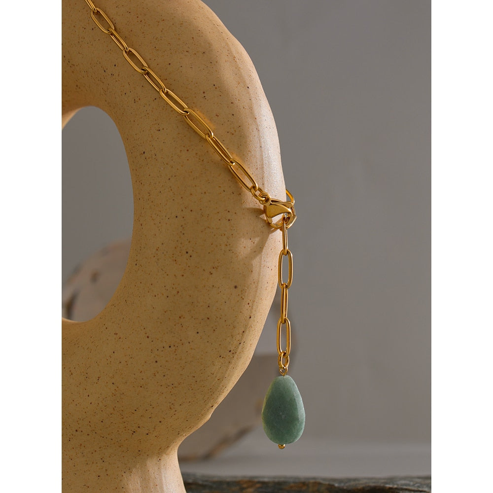 Stone Agate Pendant Necklace Minimalist Metal Chain