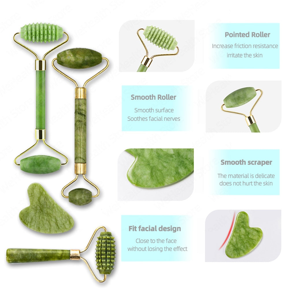 Natural Face Massager Guasha Jade Roller Scraper