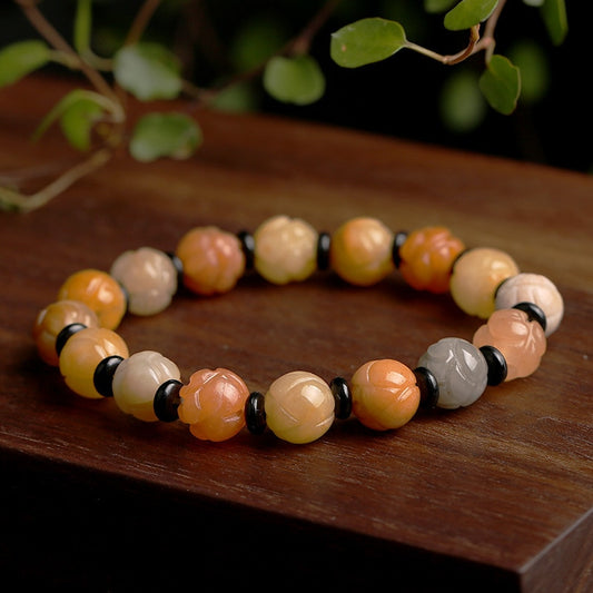 Golden Silk Jade Lotus Beads Strand Bracelets