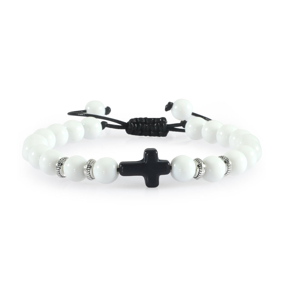 Prayer Men Women Bracelet Hematite Cross Rosary