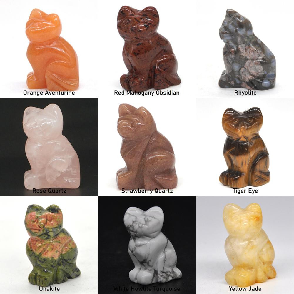 Cat Statue Natural Gemstone Carving Healing