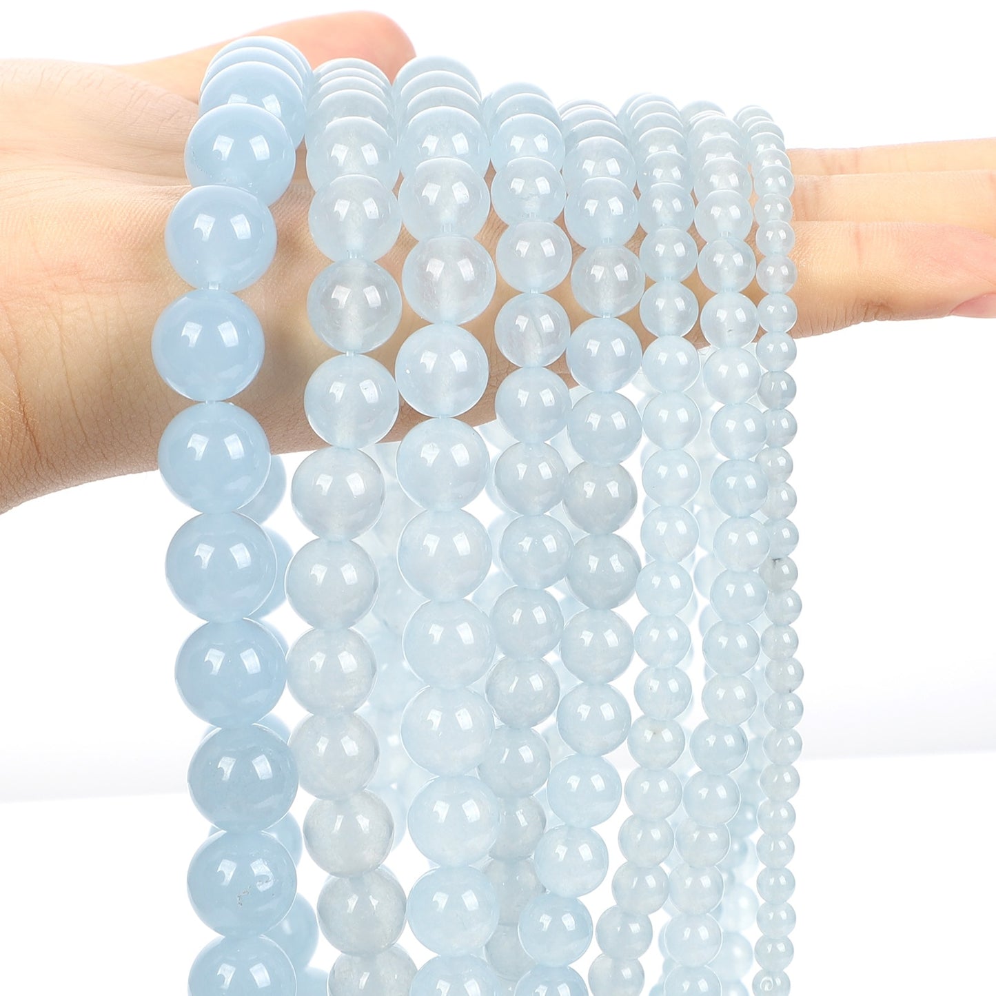 Smooth Light Blue Chalcedony Jades Natural Stone Beads