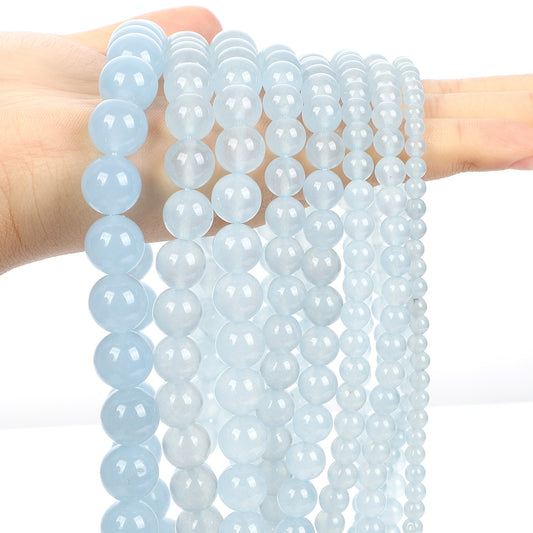 Smooth Light Blue Chalcedony Jades Natural Stone Beads