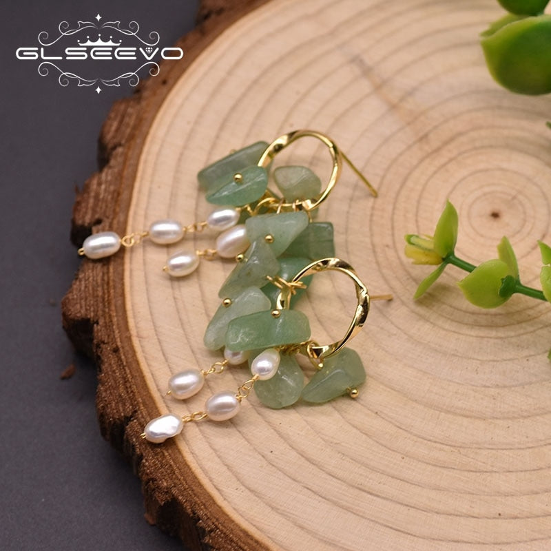 Silver Jade Natural Freshwater White Pearl Drop Earrings