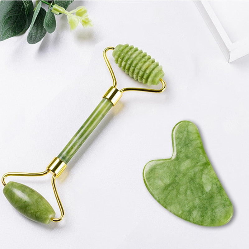 Natural Face Massager Guasha Jade Roller Scraper