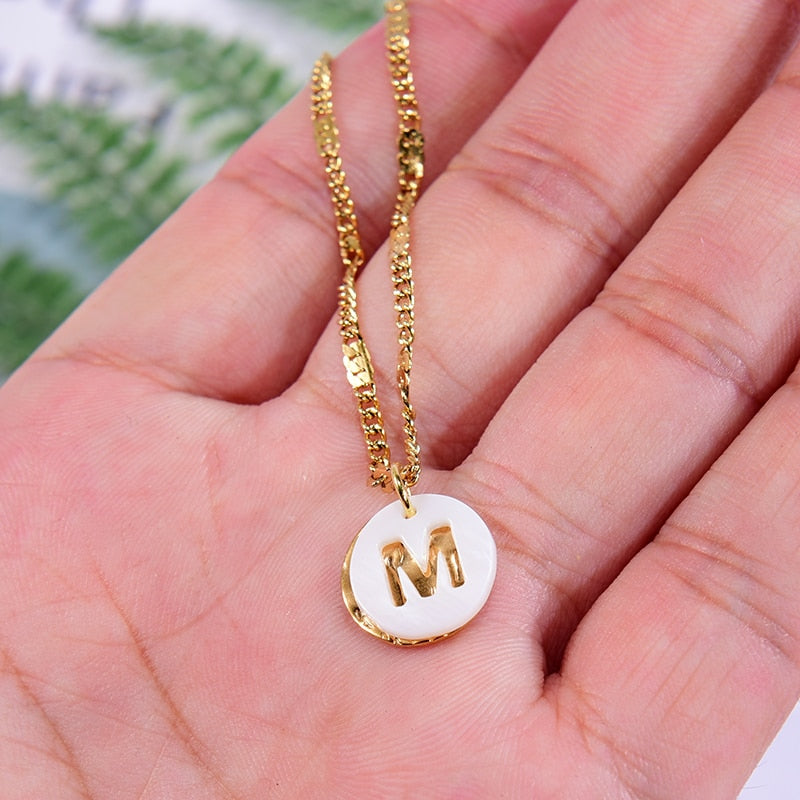 Gold Plated Stainless Steel Initial Necklace for Shell Letter