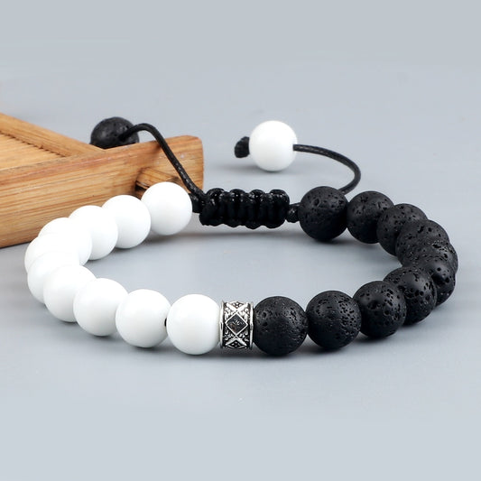 Trendy White Men Beads Bracelet Natural Tiger Eye