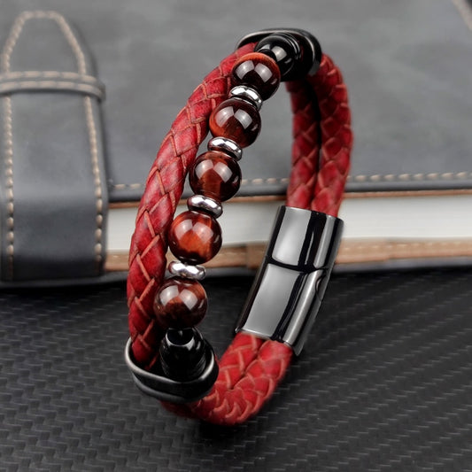 Red Natural Round Chakra Bead Stone Men