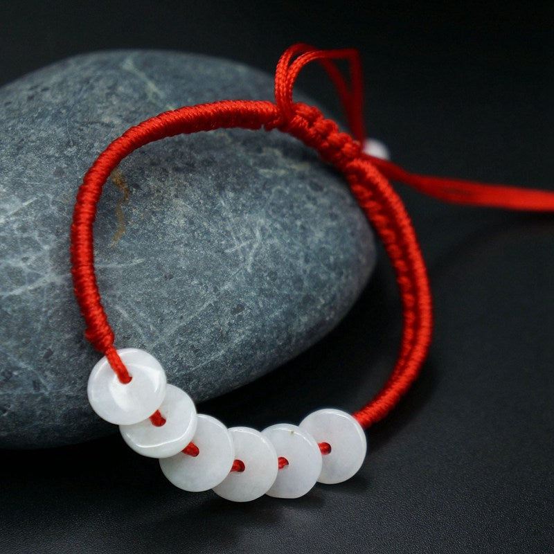 Geometric Natural Jade Red Rope Braid Bracelets