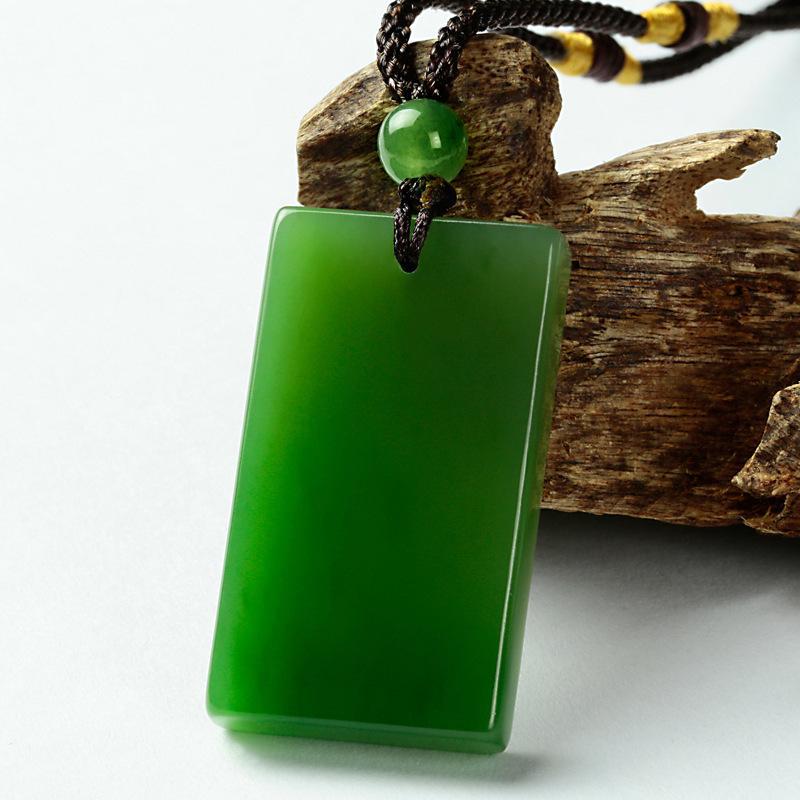 Natural Green Jade Rectangular Smooth Necklace