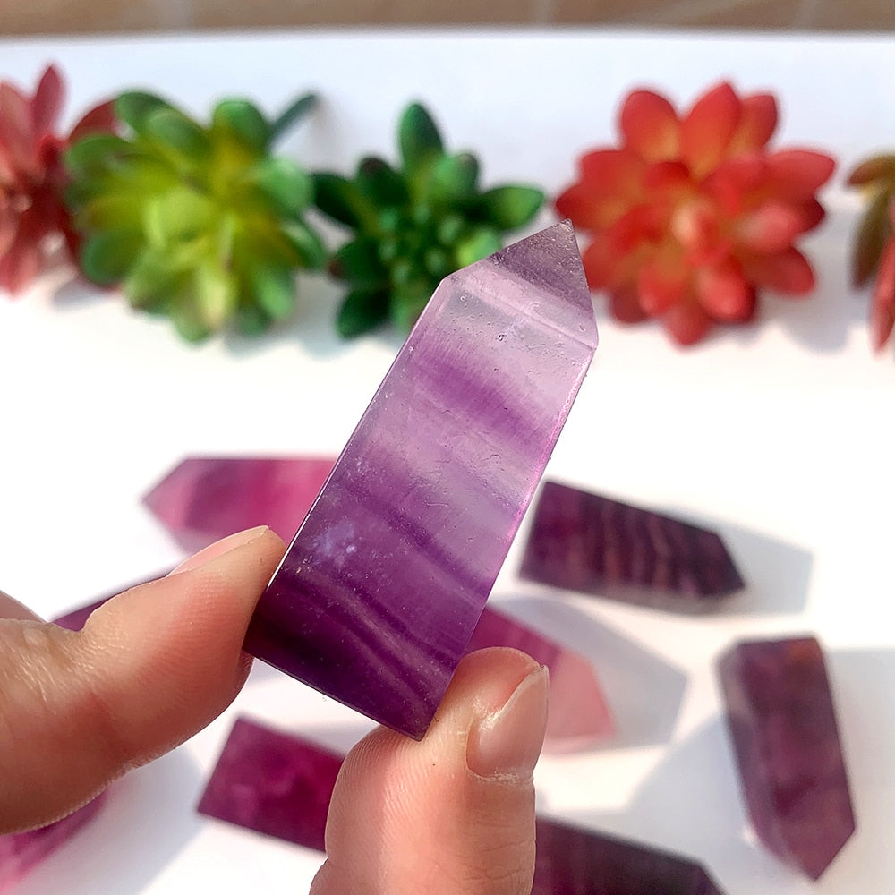 Natural Crystal Pink Purple fluorite Point Colorful