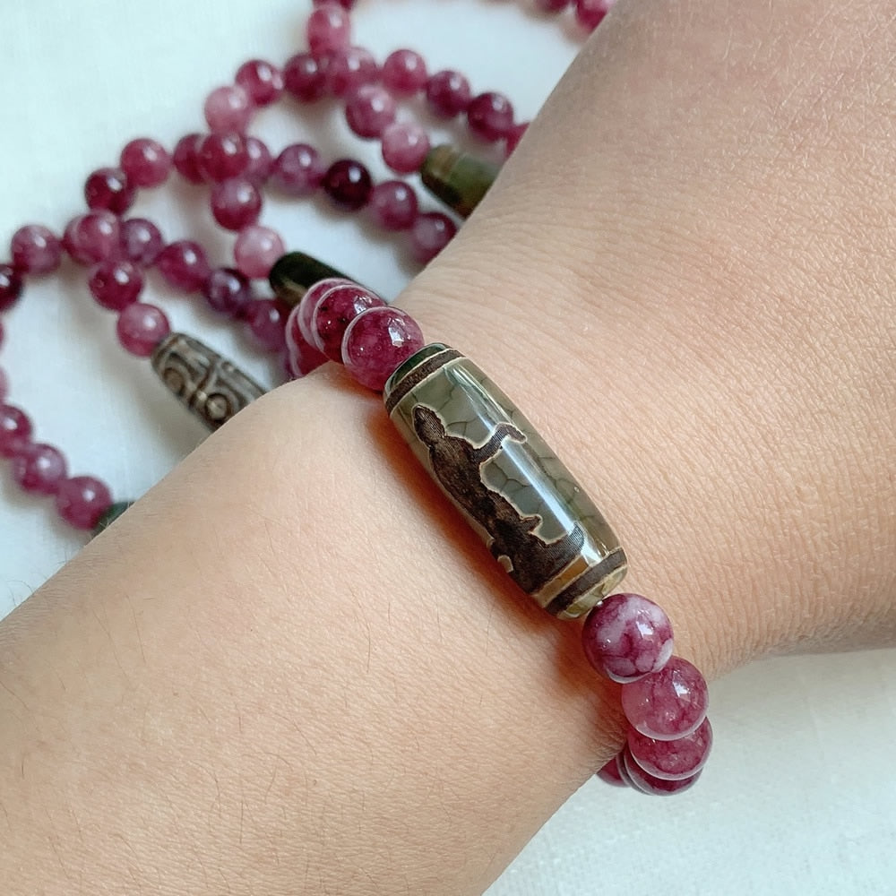 Healing Reiki Stone Natural Tibetan Dzi Agates Bracelet