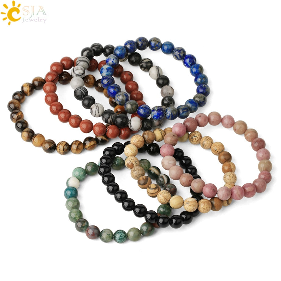 Natural Stones Strand Bracelets Single Color