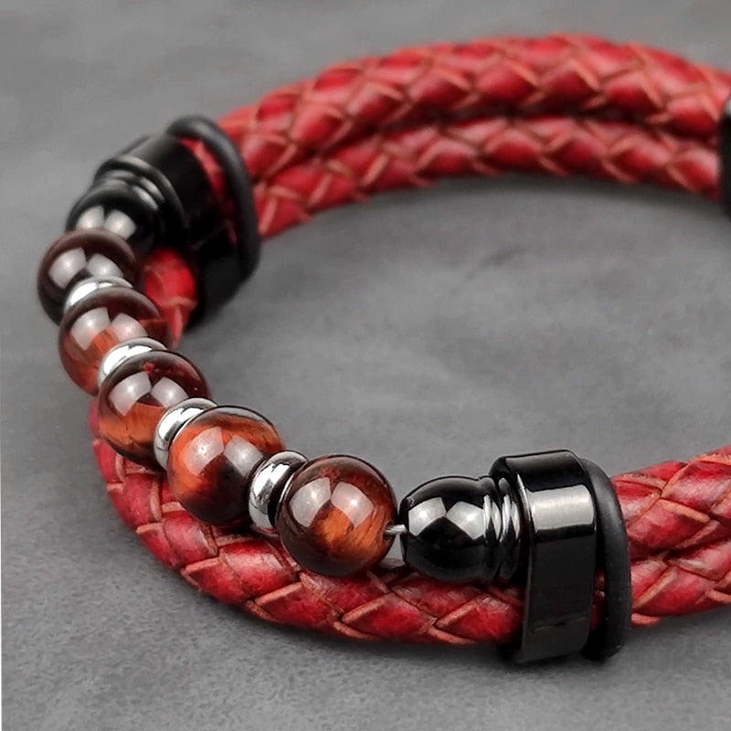 Red Natural Round Chakra Bead Stone Men