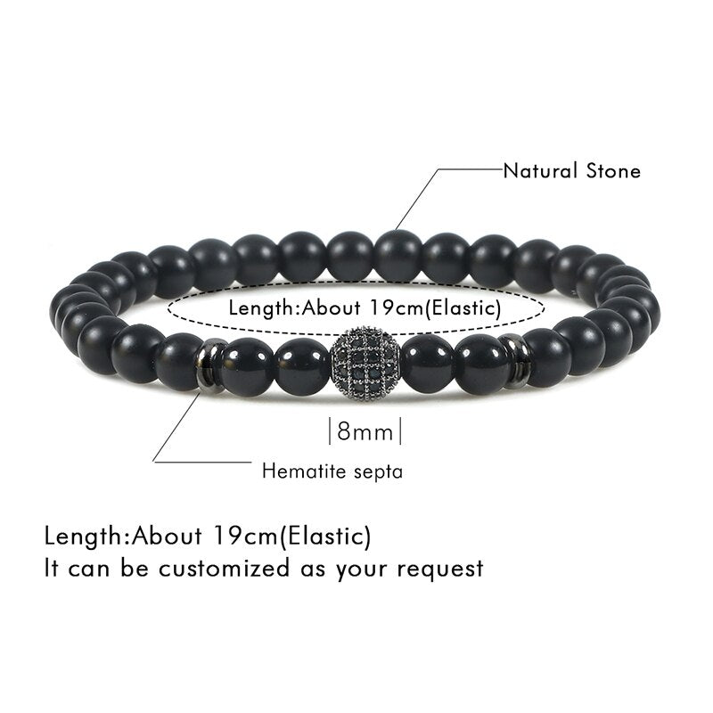 Beaded Bracelets Charm Pave CZ Crown Ball Hematite