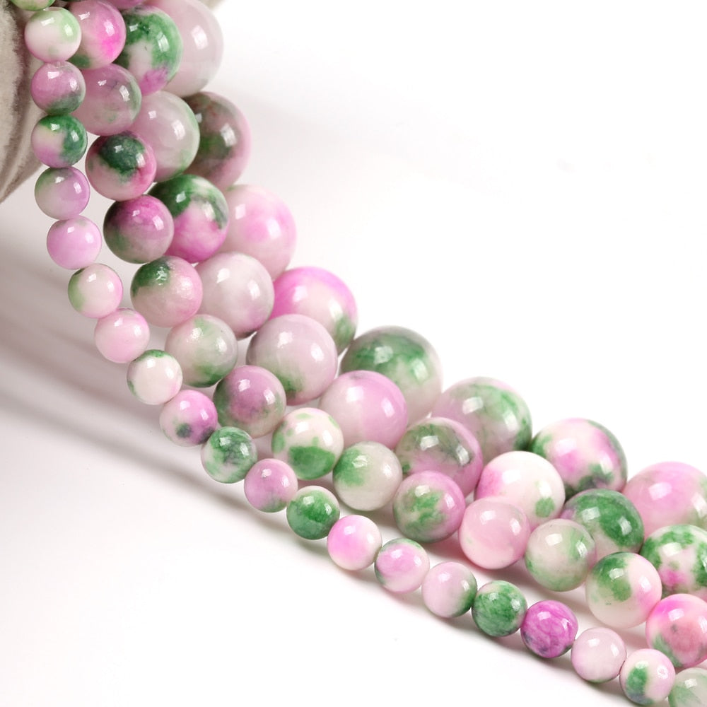 Pink Green Spot Jades Round Natrual Stone Beads