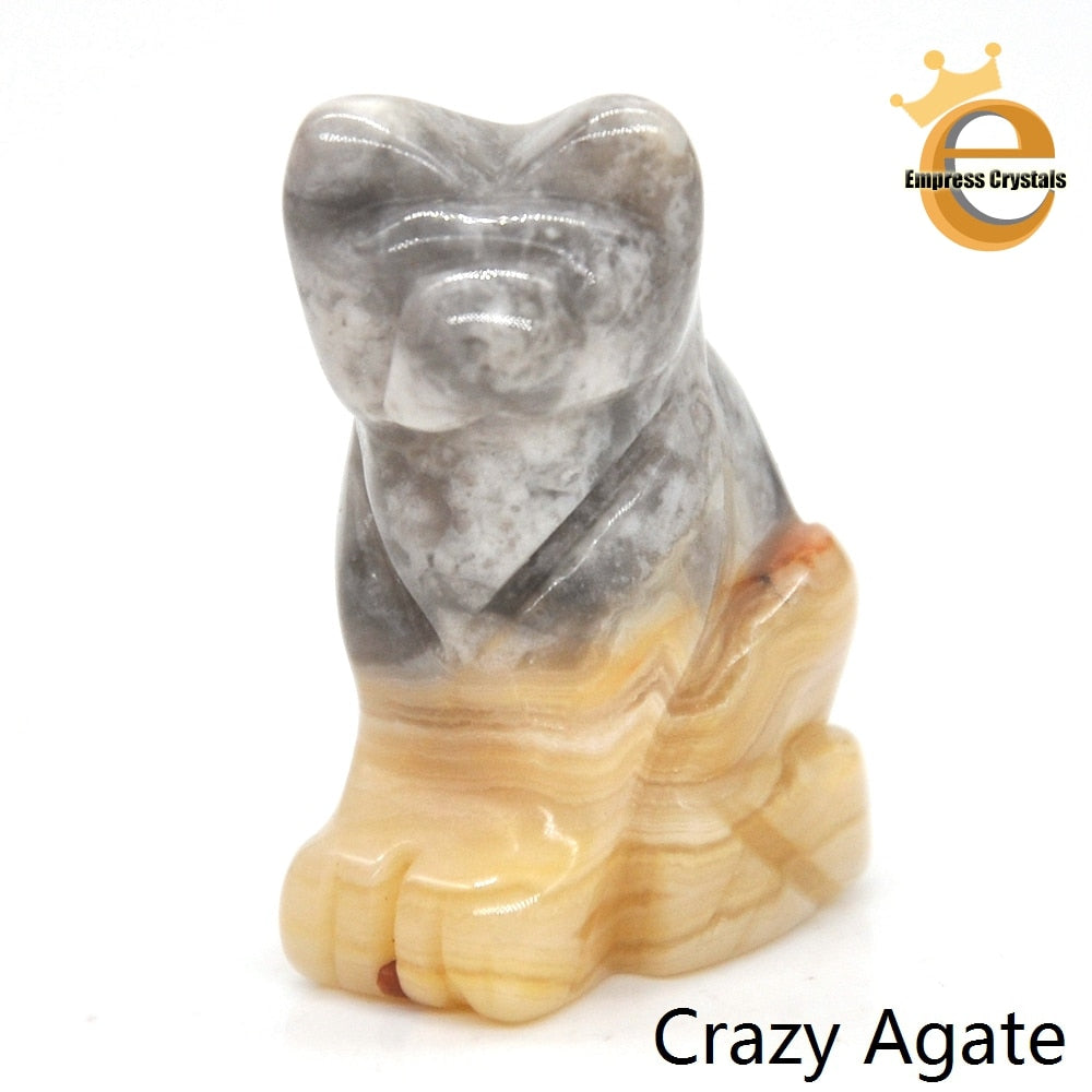 Stone Carving Cat Figurine Natural Gemstone Quartz