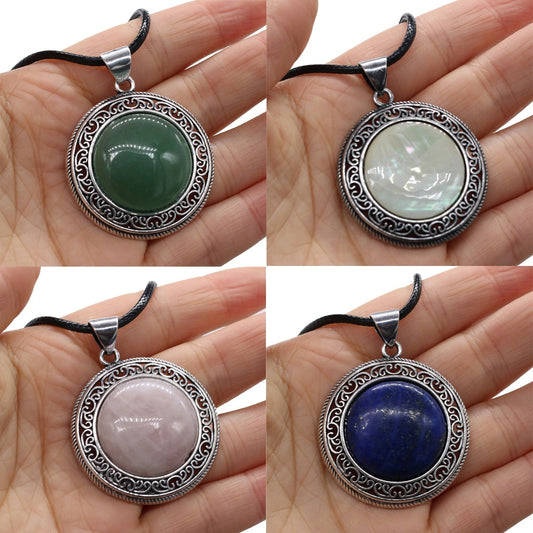 Antique Silver-Color Pendant Round Shape Lapis