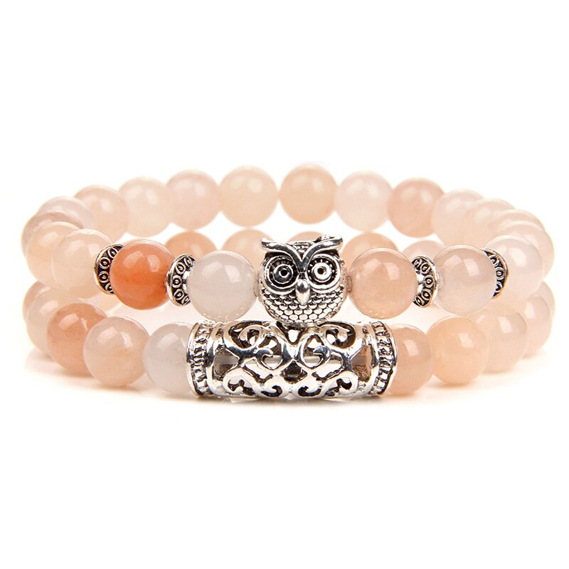 Owl Charm Bracelet Natural Stone Tiger Eye Lava