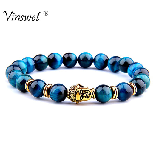 Fashion Natural Royal Blue Tiger Eye Stone Beads Bracelet