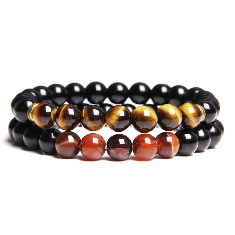 Bracelets Beads Natural Stone Black Onyx Tiger Eye