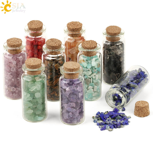 Mini Glass Wishing Bottles Natural Chip Tumble Stones