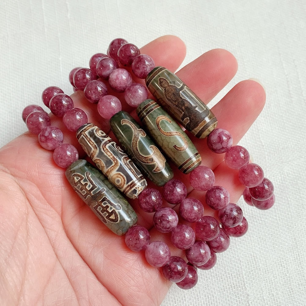 Healing Reiki Stone Natural Tibetan Dzi Agates Bracelet