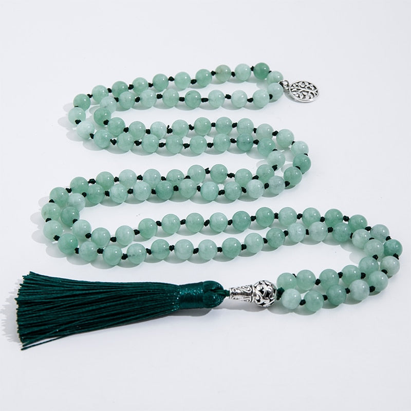 8mm Burmese Jade Knotted Beaded Mala Necklace