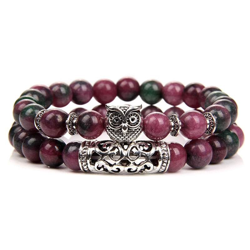 Owl Charm Bracelet Natural Stone Tiger Eye Lava