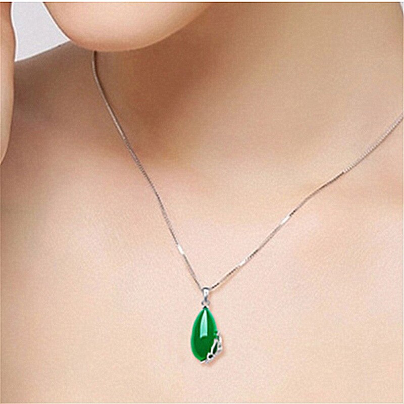 Green Jade Chalcedony Water Drop Pendant