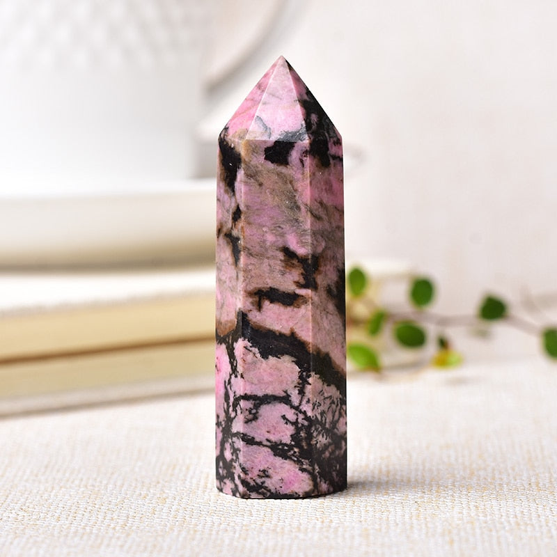 Quartz Point Rhodonite Healing Obelisk Pink Stone Wand