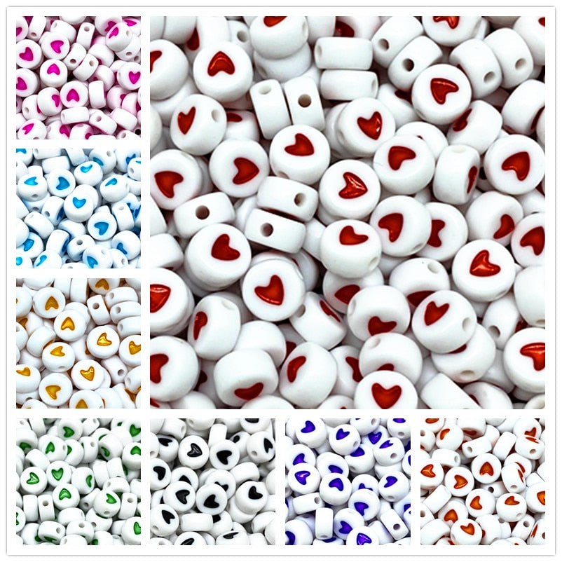 Love Heart Acrylic Flat Round Beads