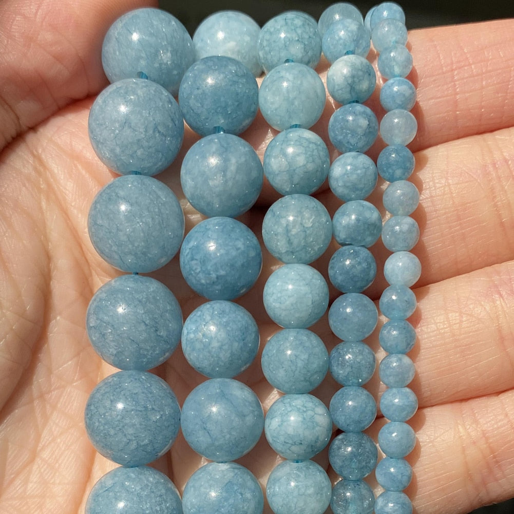 Blue Natural Chalcedony Aquamarines Stone Beads