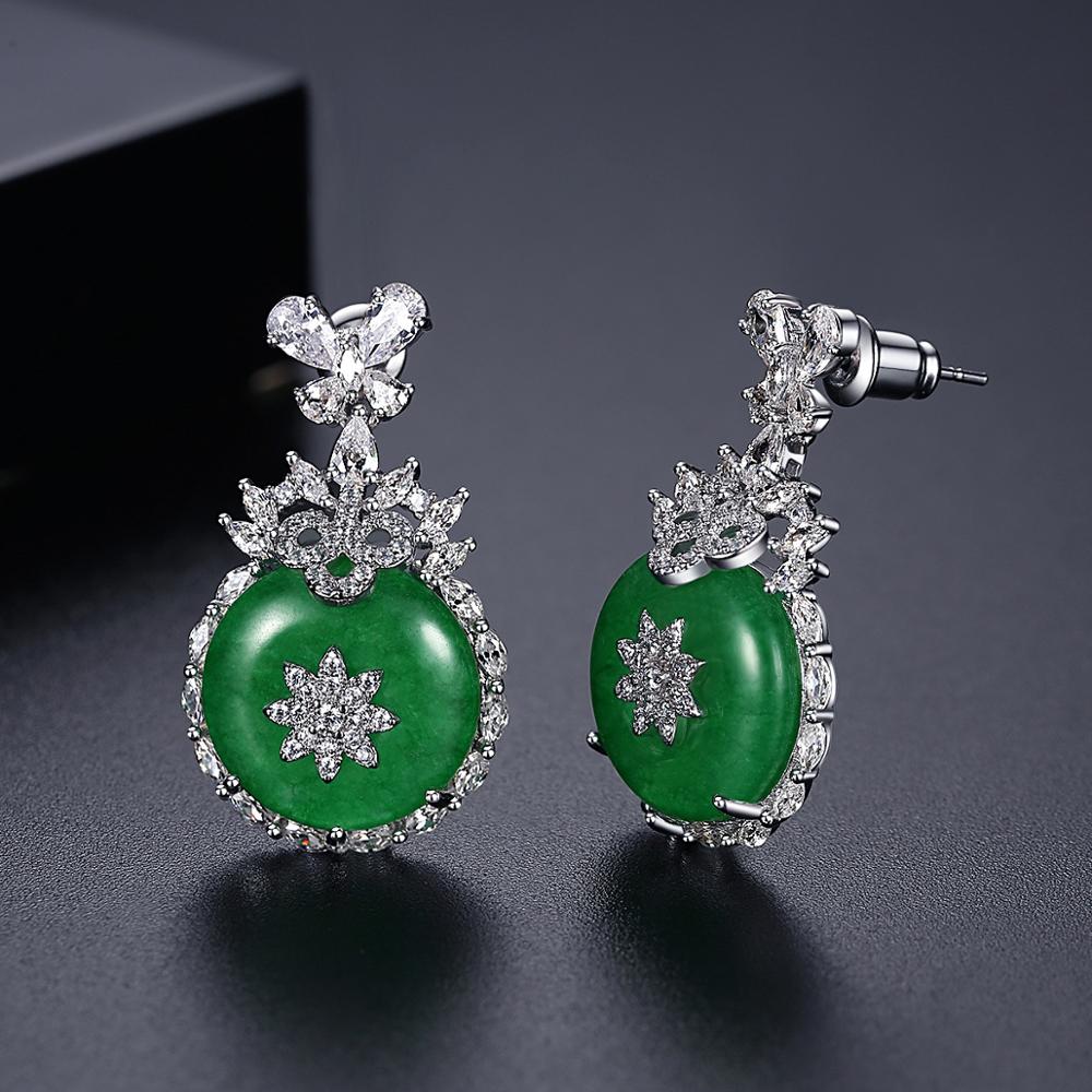 High Quality Green Chalcedony Jade Earrings