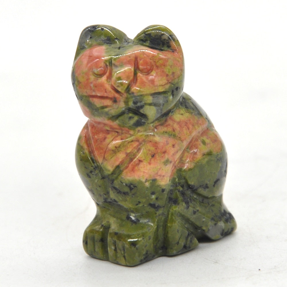 Cat Statue Natural Gemstone Carving Healing