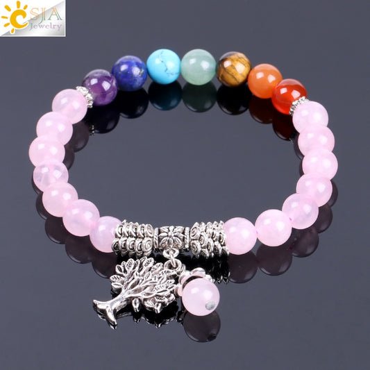 Natural Pink Crystal Quartz 7 Chakra Gem Stone Bead